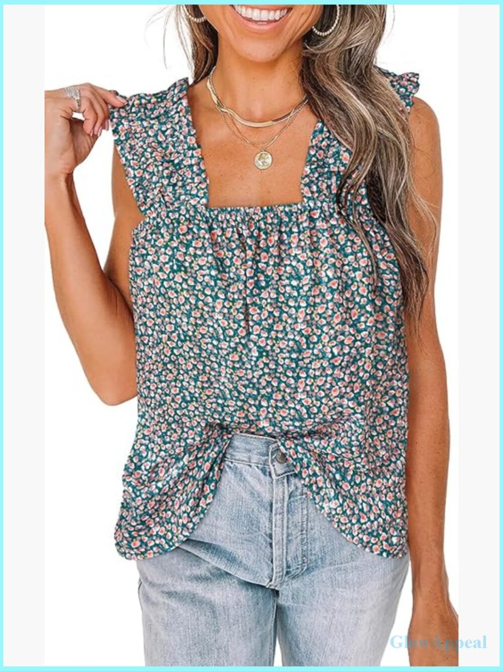 Floral Boho Tank Top, Shirred Straps, Loose Fit, Lightweight Chiffon